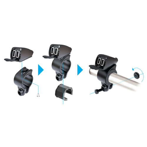 Usb-Fix Trek, doppio caricatore usb resistente all’acqua, fissaggio a manubrio - Ultra Fast Charge - 5400 mA - 12/24V - immagine 8