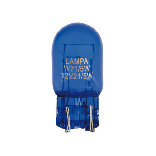 12V Blue Dyed Glass, Lampada con zoccolo vetro 2 filamenti – (W21/5W) – 21/5W – W3x16q – 2 pz – Scatola