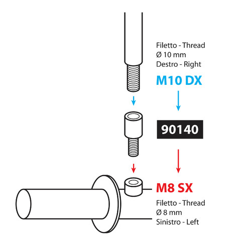 Adattatore per specchi moto - Filetto Ø 10 mm dx > Ø 8 mm sx - immagine 2