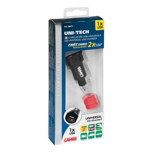 Uni-Tech, caricabatteria universale 1 porta Usb - Fast Charge - 2400 mA - 12/32V - immagine 6