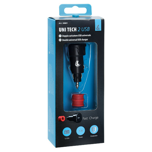 Uni-Tech, caricabatteria universale 2 porte Usb - Fast Charge - 2700 mA - 12/32V - immagine 14