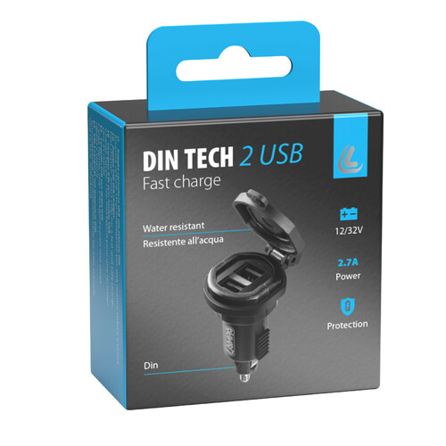 Din-Tech, caricabatteria Din 2 porte Usb - Fast Charge - 2700 mA - 12/32V - immagine 5