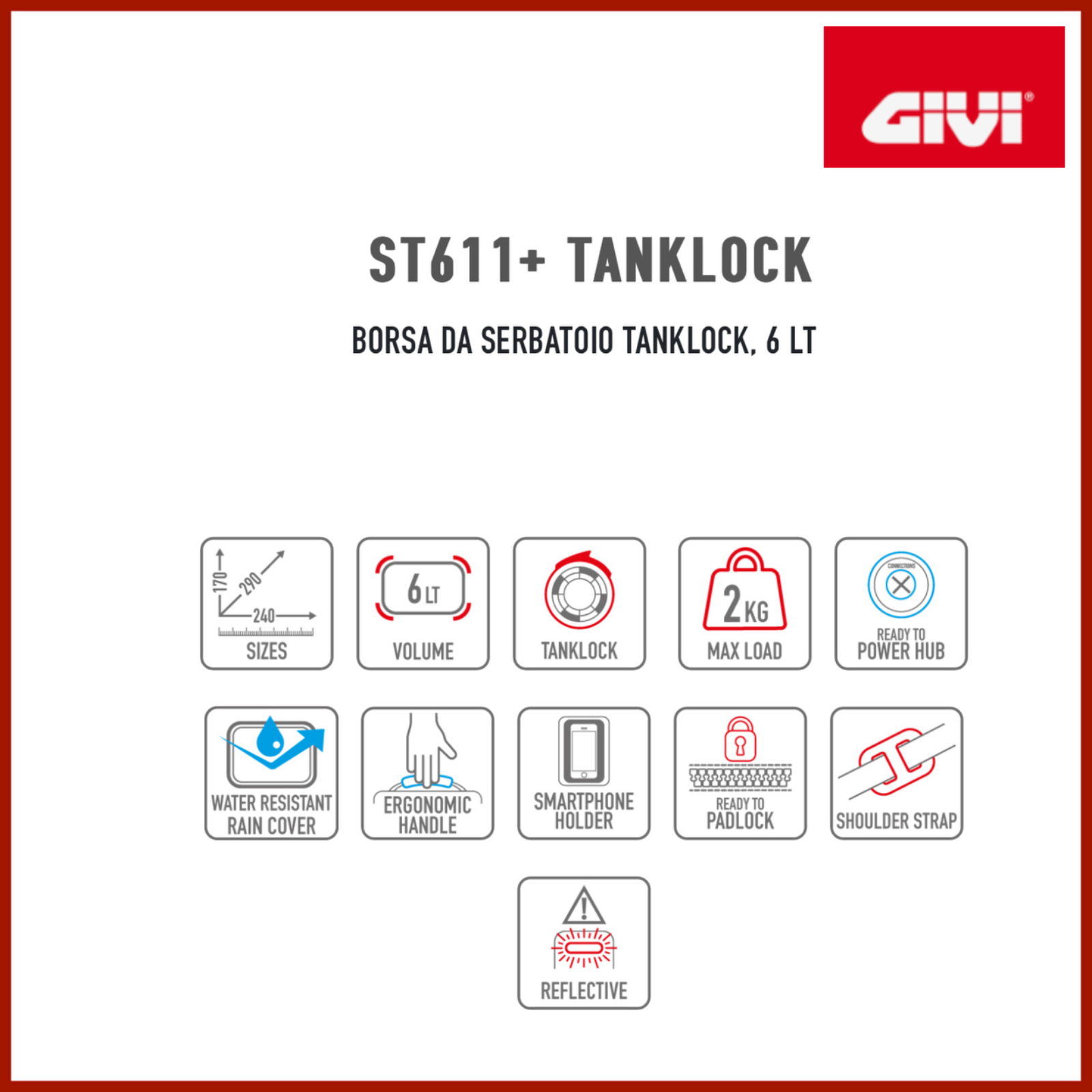 GIVI ST611 BORSA DA SERBATOIO TANKLOCK 6 LT IMPERMEABILE NERA - immagine 4
