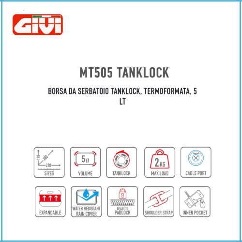 GIVI MT505 BORSA DA SERBATOIO TANKLOCK TERMOFORMATA 5 LT - immagine 7