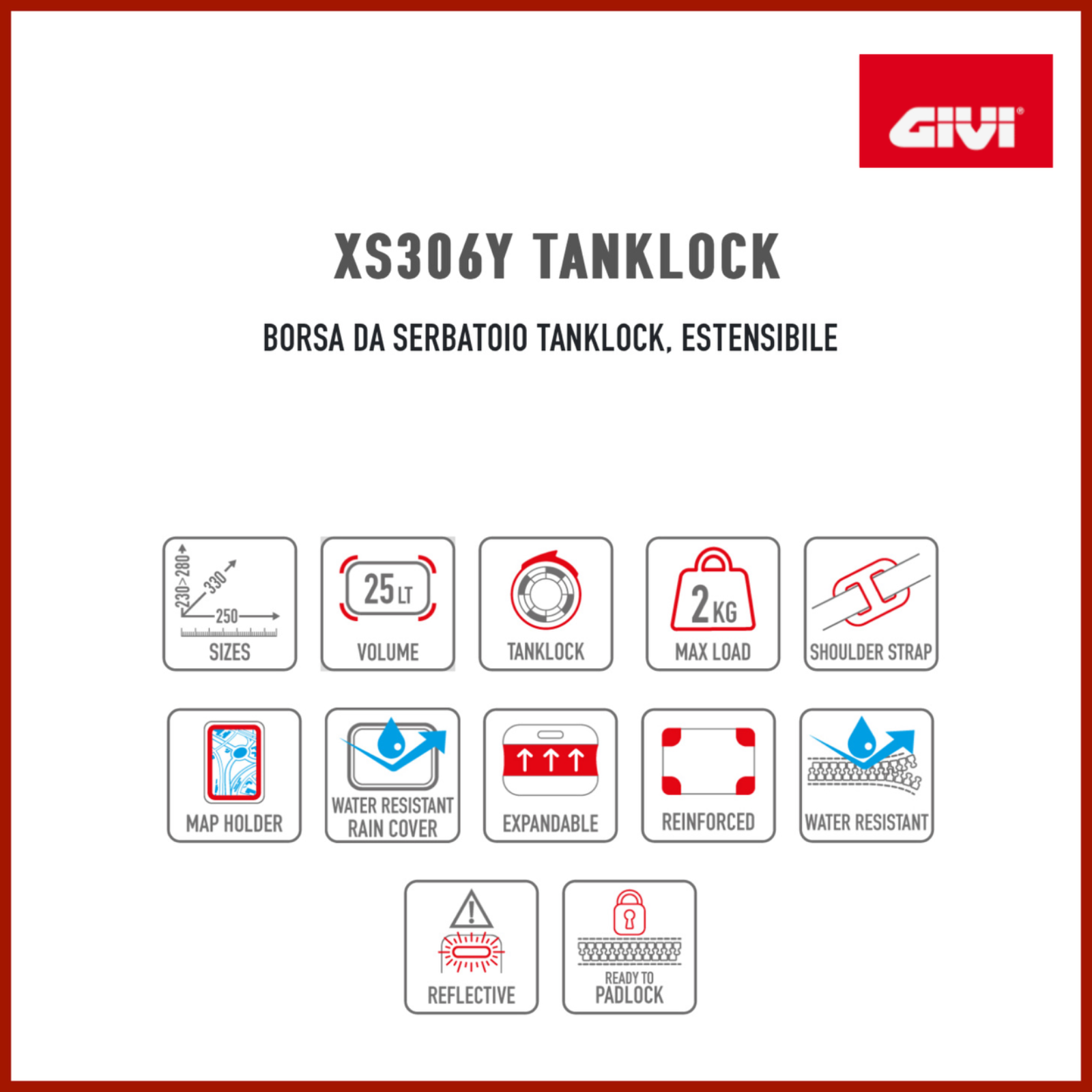 GIVI XS306Y BORSA DA SERBATOIO TANKLOCK ESTENSIBILE 25L NERA - immagine 7