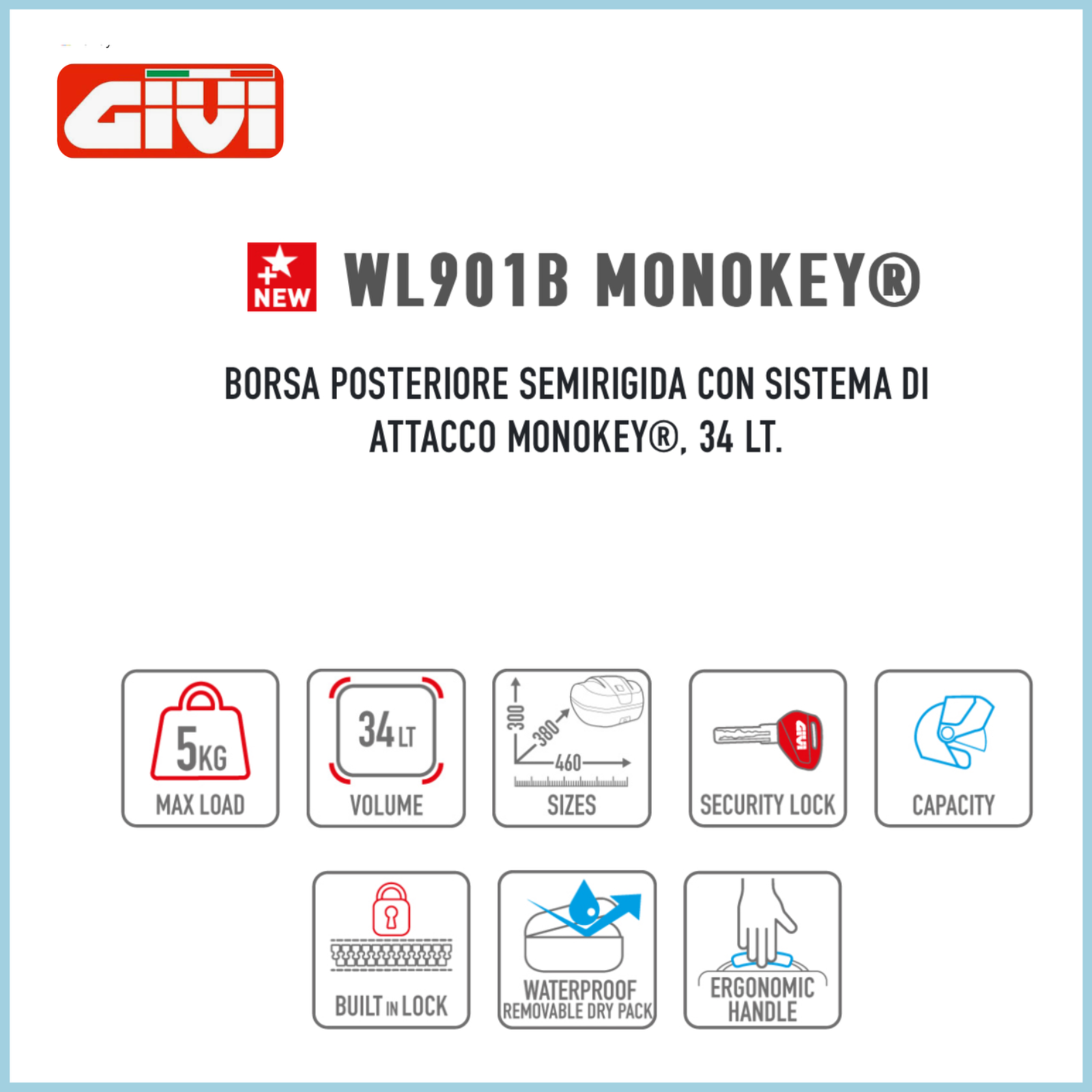 GIVI WL901B BORSA POSTERIORE SEMIRIGIDA CON SISTEMA DI ATTACCO MONOKEY, 34 LT - immagine 7